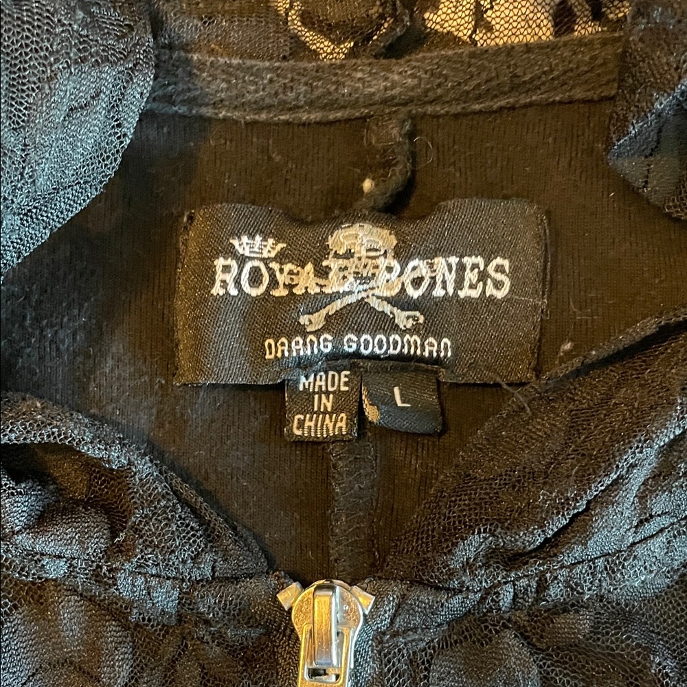 Royal Bones Black Floral Lace Zip Hoodie with Side Lace-Up - Picture 8 of 12